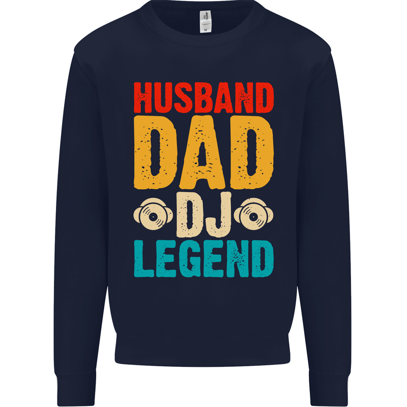 Husband Dad DJ Legend Fathers Day Kids Sweatshirt Jumper Navy Blue