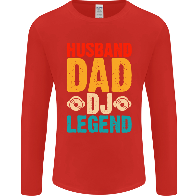 Husband Dad DJ Legend Fathers Day Mens Long Sleeve T-Shirt Red