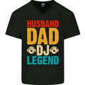 Husband Dad DJ Legend Fathers Day Mens V-Neck Cotton T-Shirt Black