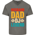 Husband Dad DJ Legend Fathers Day Mens V-Neck Cotton T-Shirt Charcoal