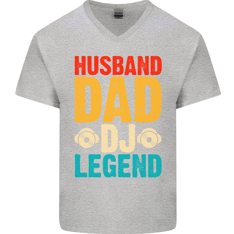 Husband Dad DJ Legend Fathers Day Mens V-Neck Cotton T-Shirt Sports Grey