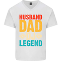 Husband Dad DJ Legend Fathers Day Mens V-Neck Cotton T-Shirt White