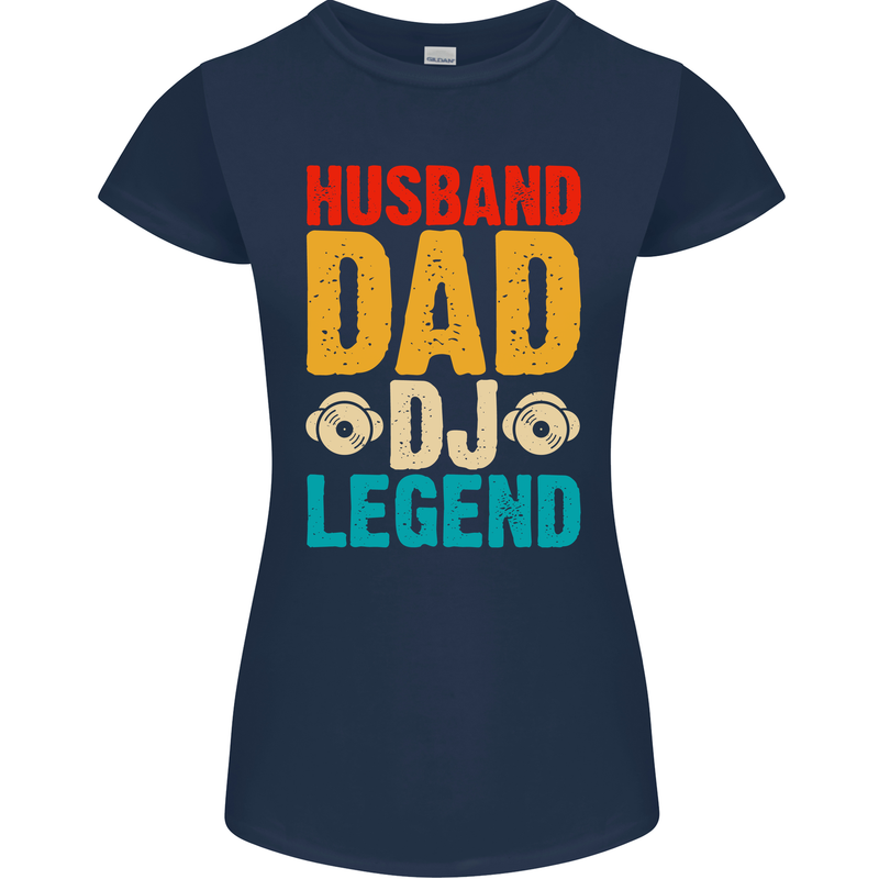 Husband Dad DJ Legend Fathers Day Womens Petite Cut T-Shirt Navy Blue