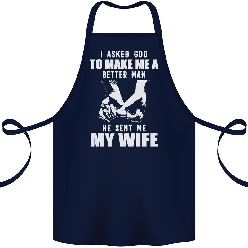 Husband & Wife Wedding Anniversary God Cotton Apron 100% Organic Navy Blue