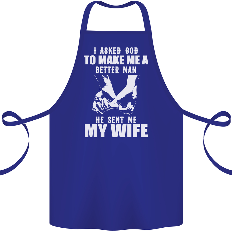 Husband & Wife Wedding Anniversary God Cotton Apron 100% Organic Royal Blue