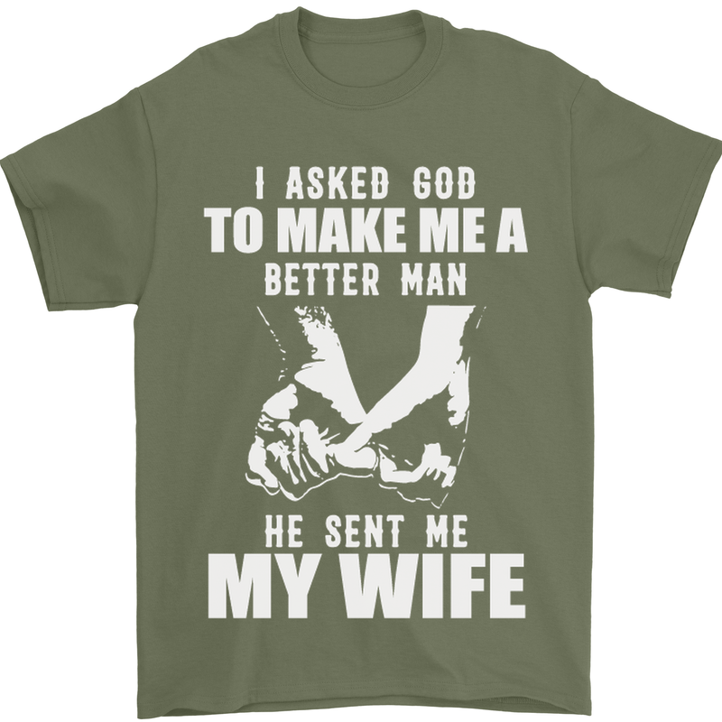 Husband & Wife Wedding Anniversary God Mens T-Shirt Cotton Gildan Military Green