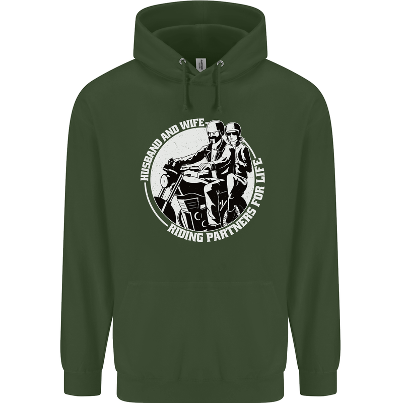 Husband and Wife Biker Motorcycle Motorbike Childrens Kids Hoodie Forest Green