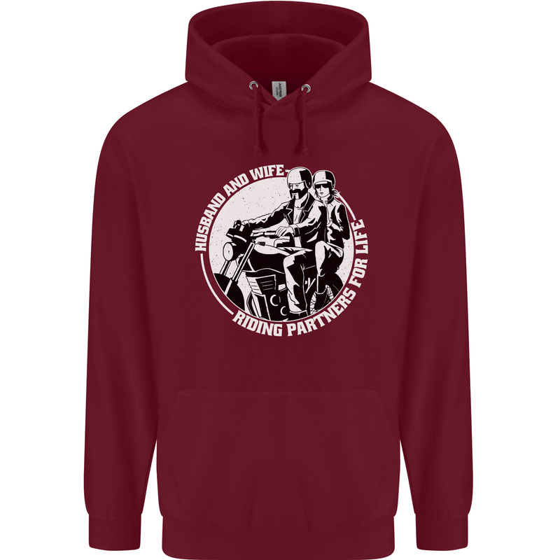 Husband and Wife Biker Motorcycle Motorbike Childrens Kids Hoodie Maroon