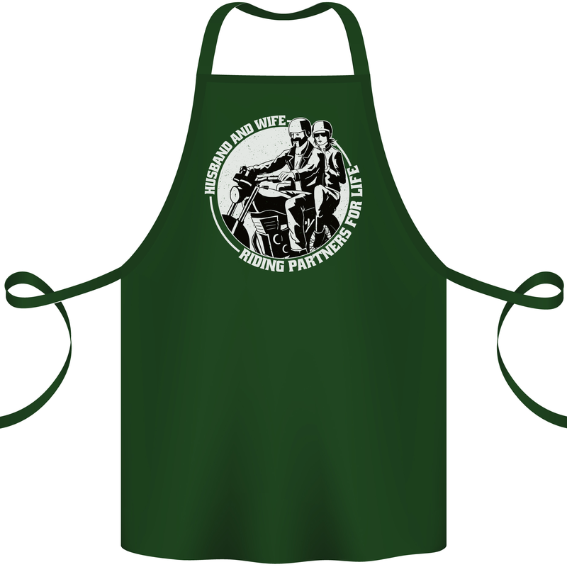 Husband and Wife Biker Motorcycle Motorbike Cotton Apron 100% Organic Forest Green