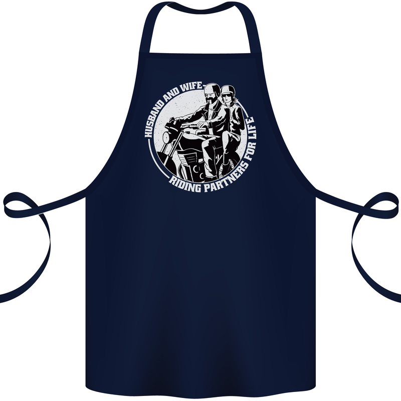 Husband and Wife Biker Motorcycle Motorbike Cotton Apron 100% Organic Navy Blue