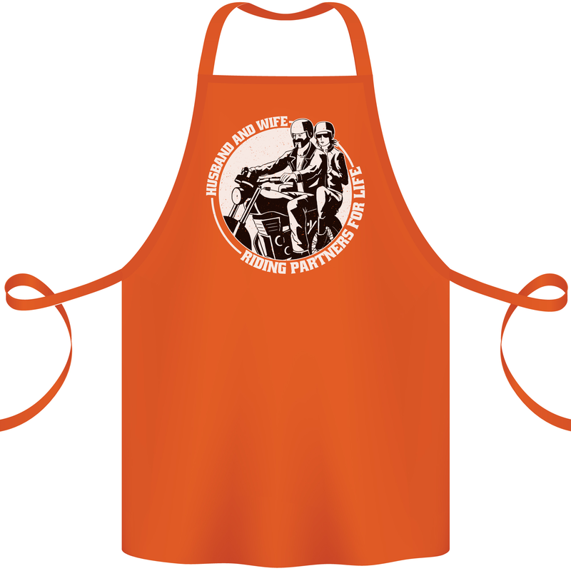 Husband and Wife Biker Motorcycle Motorbike Cotton Apron 100% Organic Orange