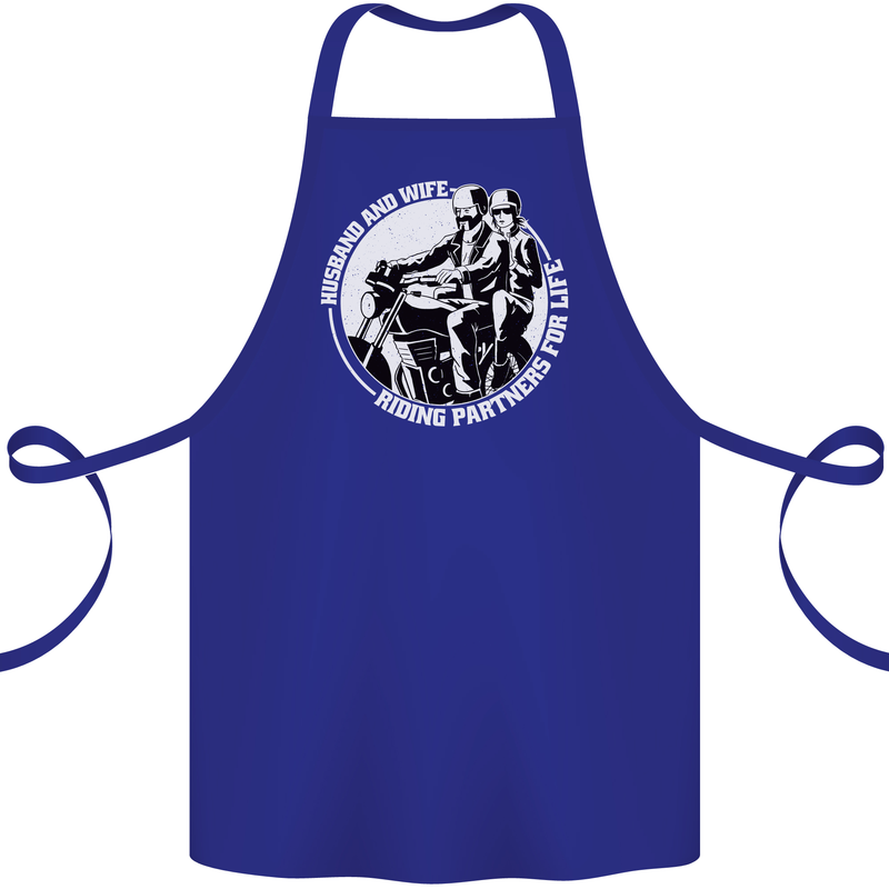 Husband and Wife Biker Motorcycle Motorbike Cotton Apron 100% Organic Royal Blue