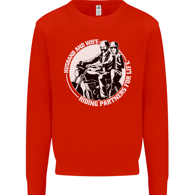 Husband and Wife Biker Motorcycle Motorbike Kids Sweatshirt Jumper Bright Red