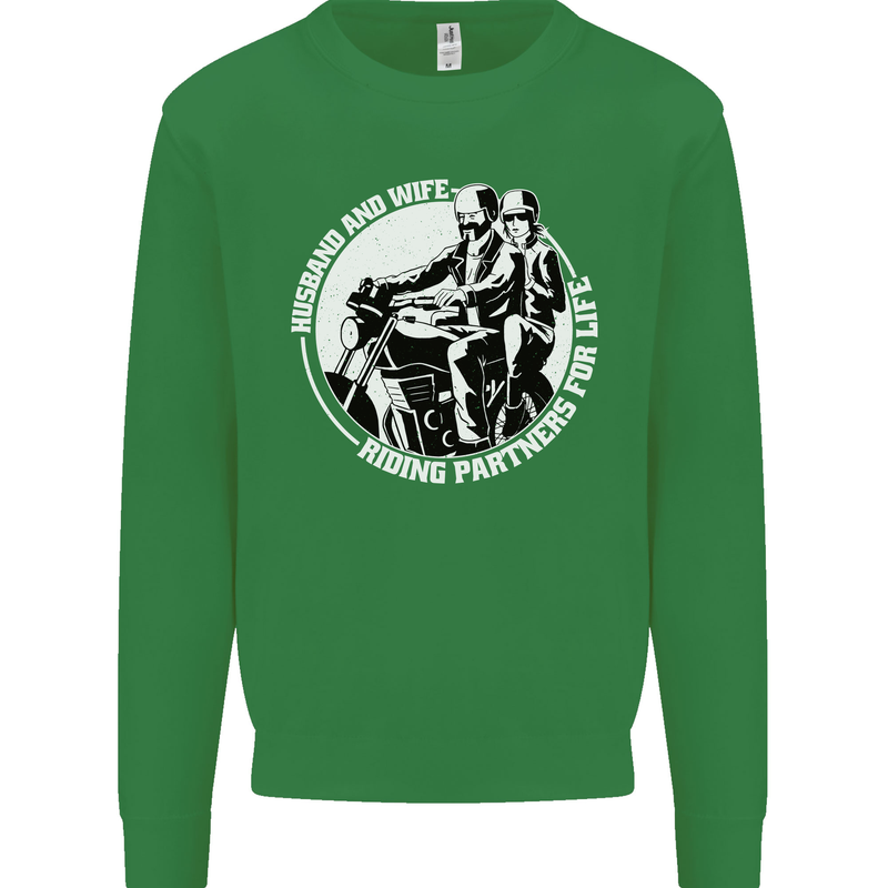 Husband and Wife Biker Motorcycle Motorbike Kids Sweatshirt Jumper Irish Green