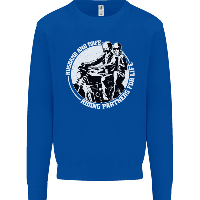 Husband and Wife Biker Motorcycle Motorbike Kids Sweatshirt Jumper Royal Blue