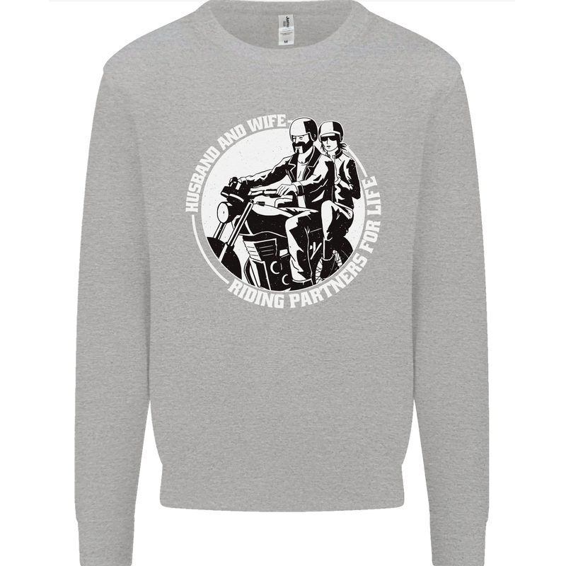 Husband and Wife Biker Motorcycle Motorbike Kids Sweatshirt Jumper Sports Grey