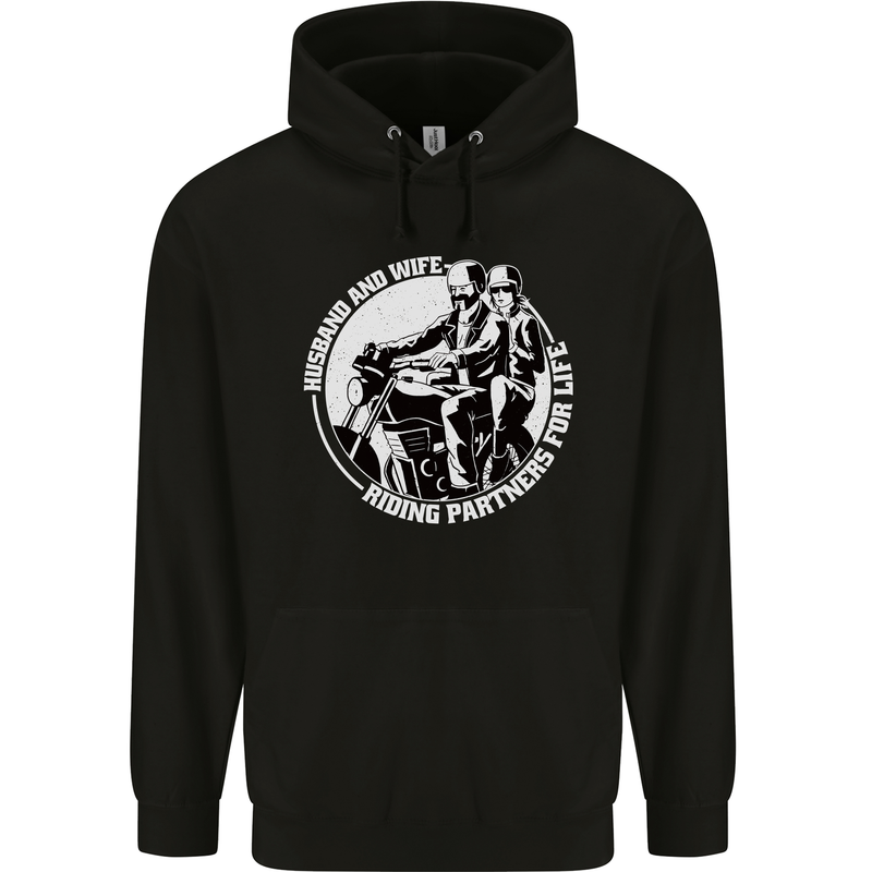 Husband and Wife Biker Motorcycle Motorbike Mens 80% Cotton Hoodie Black