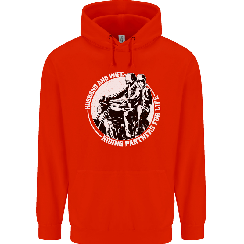 Husband and Wife Biker Motorcycle Motorbike Mens 80% Cotton Hoodie Bright Red
