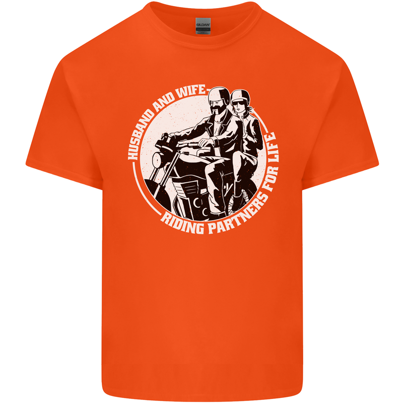 Husband and Wife Biker Motorcycle Motorbike Mens Cotton T-Shirt Tee Top Orange