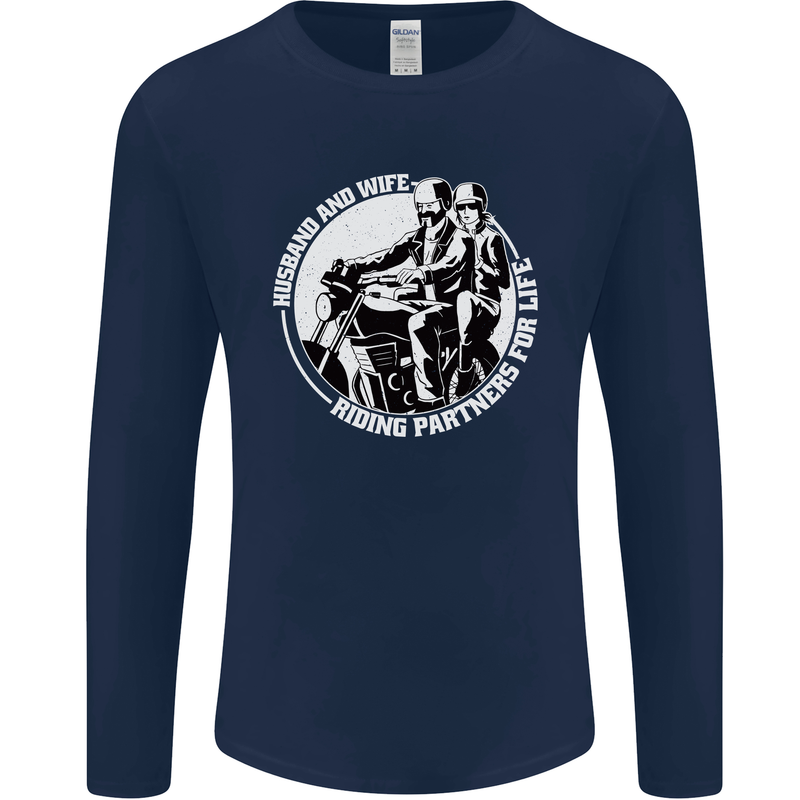 Husband and Wife Biker Motorcycle Motorbike Mens Long Sleeve T-Shirt Navy Blue