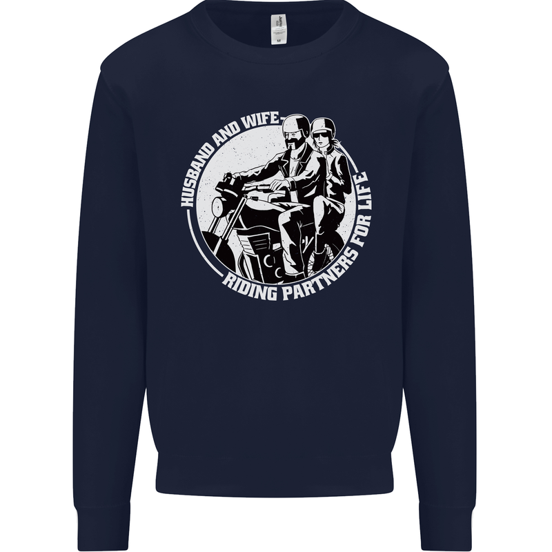 Husband and Wife Biker Motorcycle Motorbike Mens Sweatshirt Jumper Navy Blue