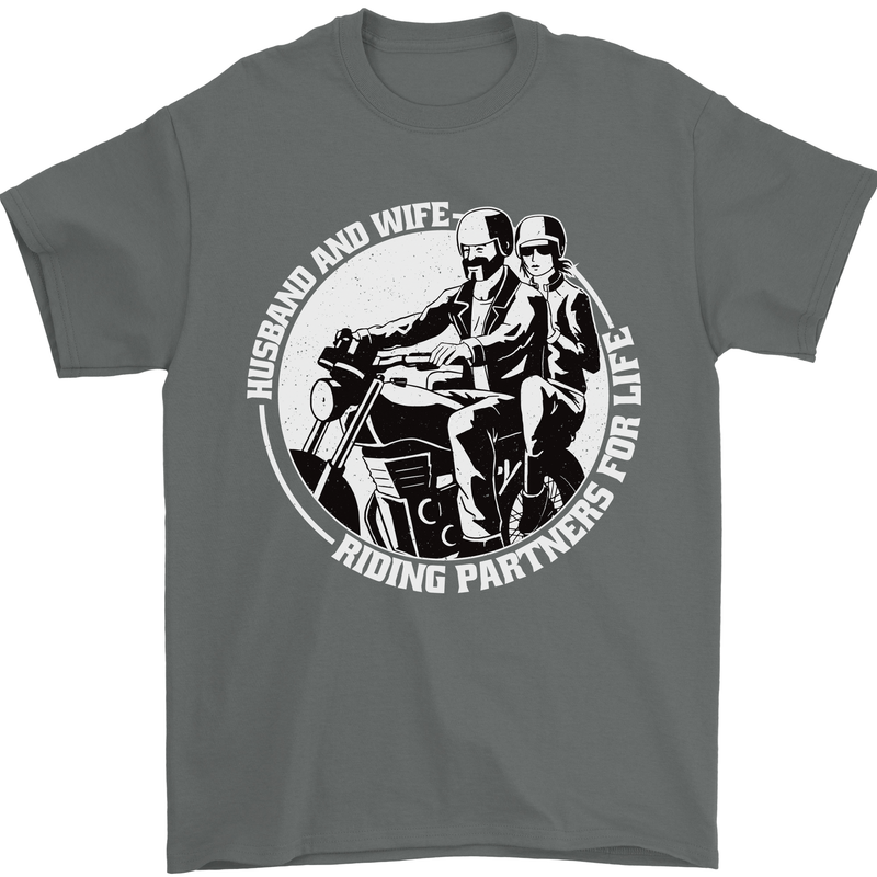 Husband and Wife Biker Motorcycle Motorbike Mens T-Shirt 100% Cotton Charcoal