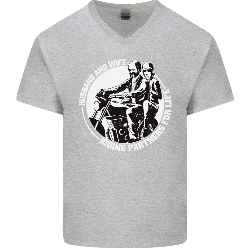 Husband and Wife Biker Motorcycle Motorbike Mens V-Neck Cotton T-Shirt Sports Grey