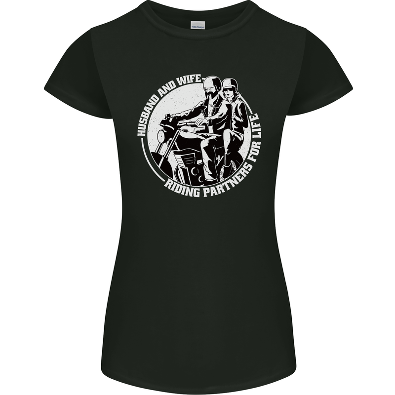 Husband and Wife Biker Motorcycle Motorbike Womens Petite Cut T-Shirt Black