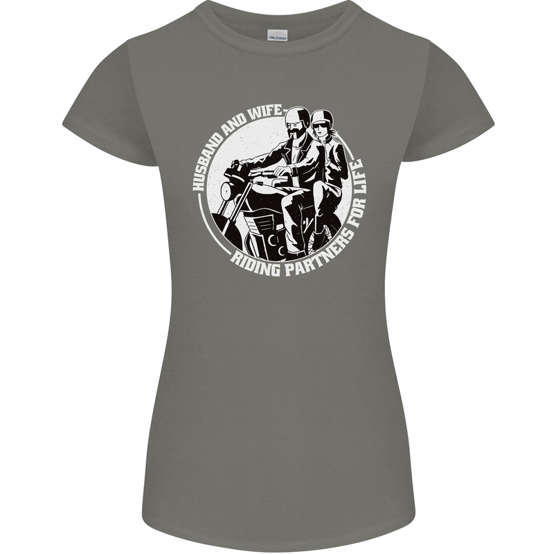 Husband and Wife Biker Motorcycle Motorbike Womens Petite Cut T-Shirt Charcoal