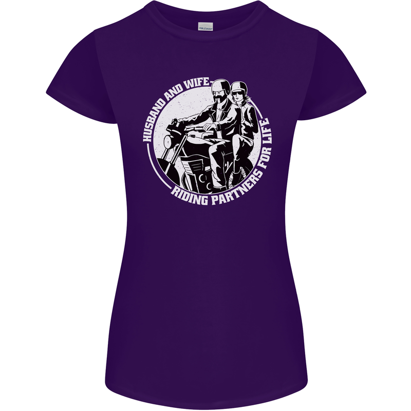 Husband and Wife Biker Motorcycle Motorbike Womens Petite Cut T-Shirt Purple