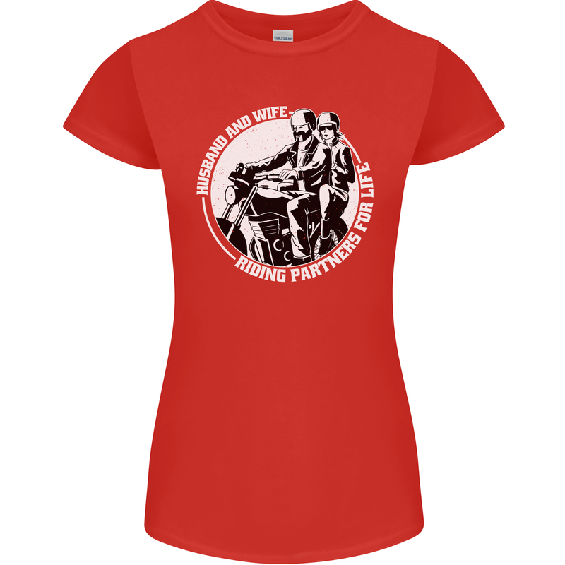 Husband and Wife Biker Motorcycle Motorbike Womens Petite Cut T-Shirt Red