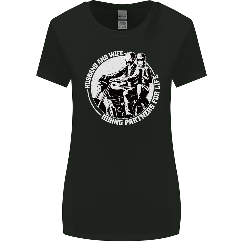Husband and Wife Biker Motorcycle Motorbike Womens Wider Cut T-Shirt Black