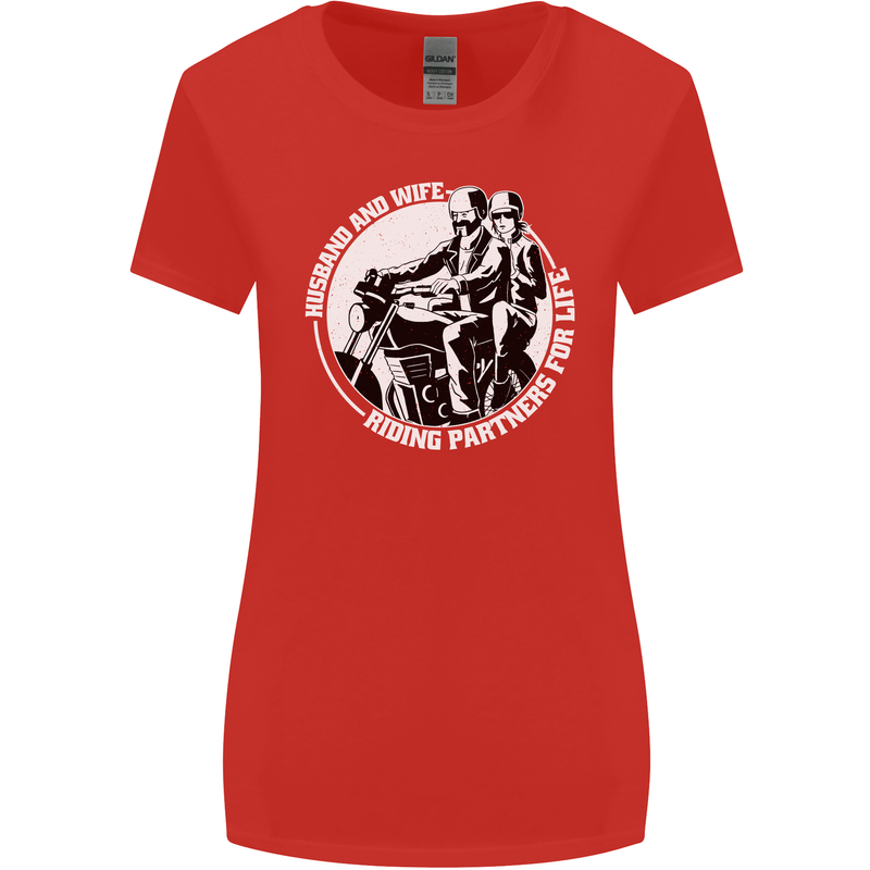 Husband and Wife Biker Motorcycle Motorbike Womens Wider Cut T-Shirt Red