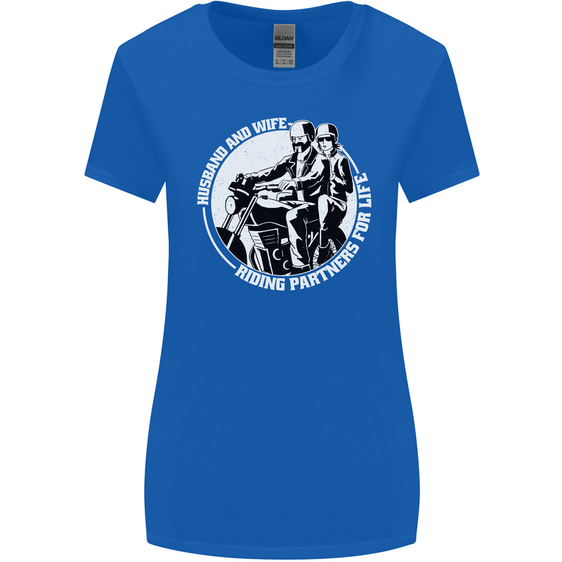 Husband and Wife Biker Motorcycle Motorbike Womens Wider Cut T-Shirt Royal Blue