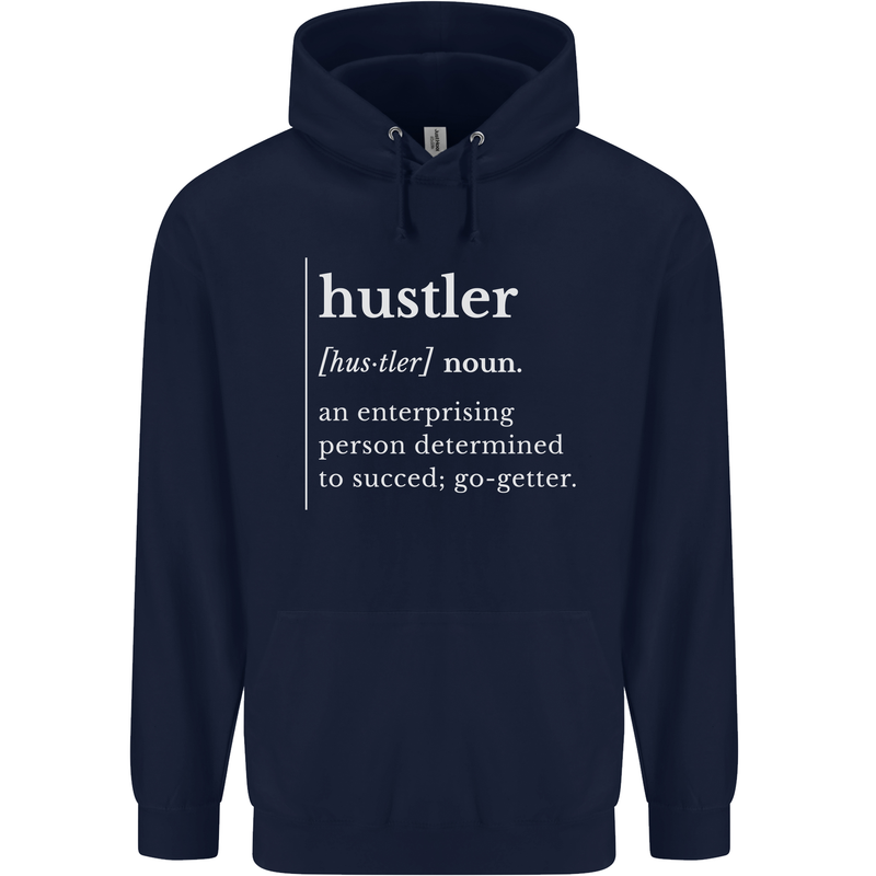 Hustler Definition Hustle Mens 80% Cotton Hoodie Navy Blue