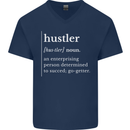 Hustler Definition Hustle Mens V-Neck Cotton T-Shirt Navy Blue