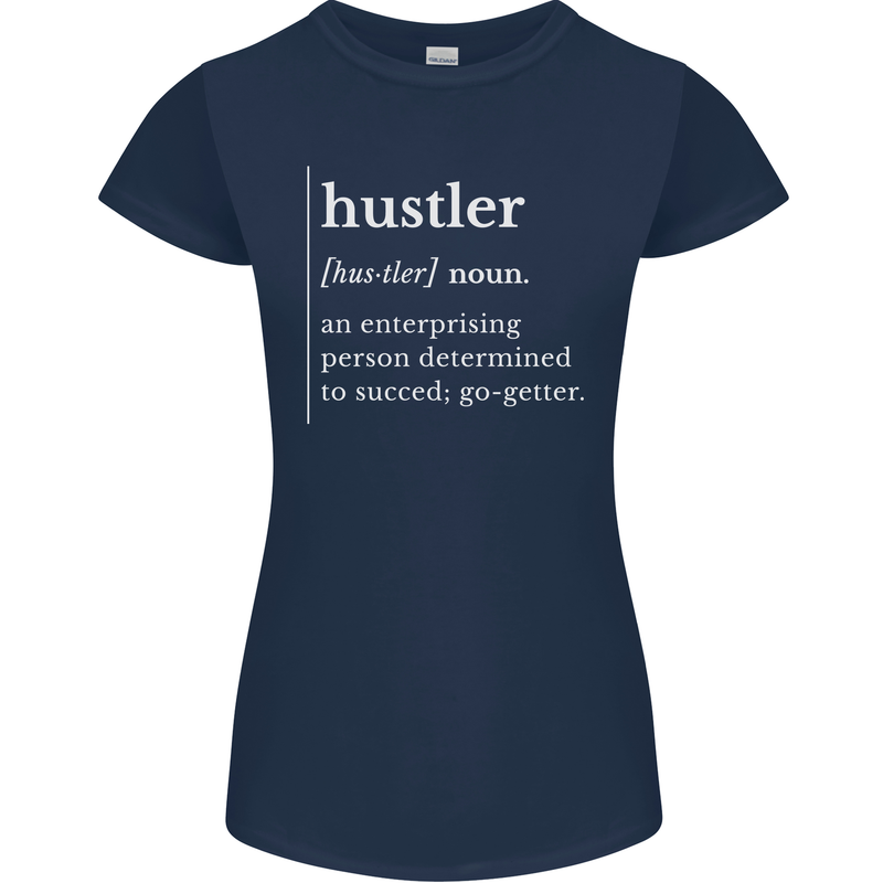 Hustler Definition Hustle Womens Petite Cut T-Shirt Navy Blue