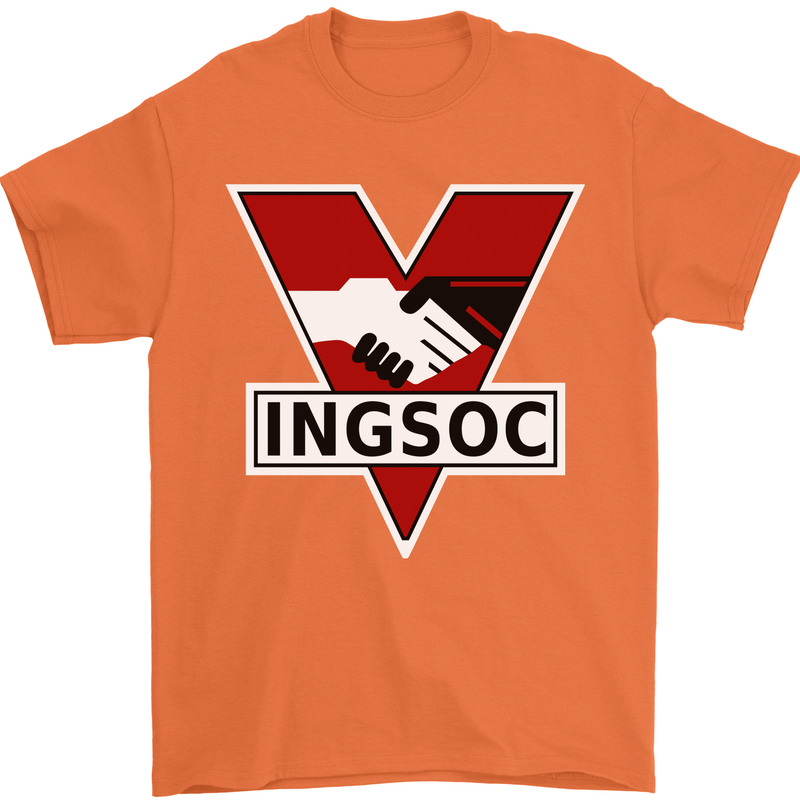 INGSOC George Orwell English Socialism 1994 Mens T-Shirt Cotton Gildan Orange