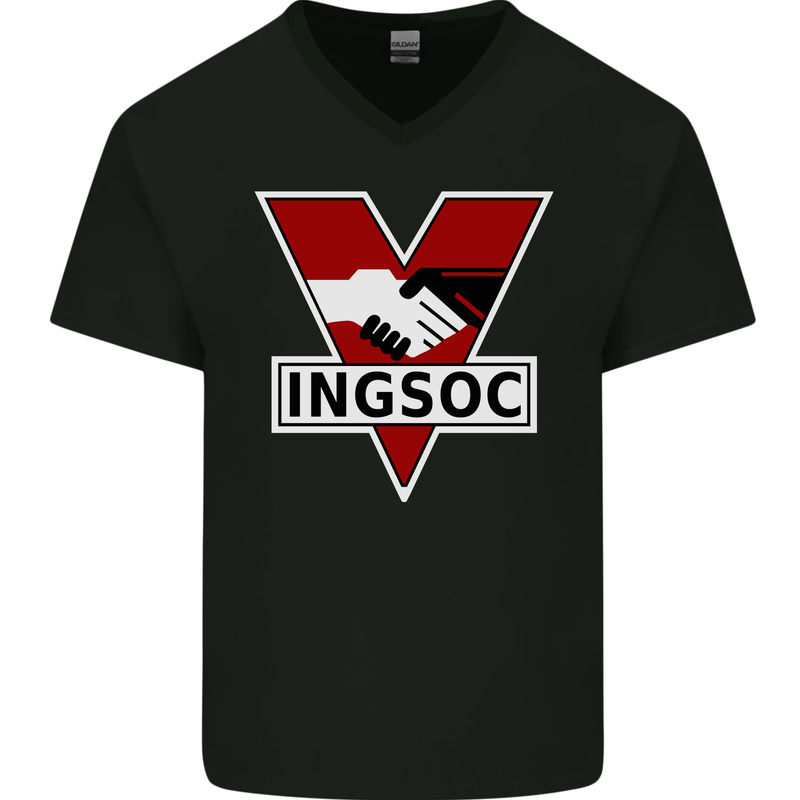 INGSOC George Orwell English Socialism 1994 Mens V-Neck Cotton T-Shirt Black