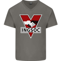 INGSOC George Orwell English Socialism 1994 Mens V-Neck Cotton T-Shirt Charcoal