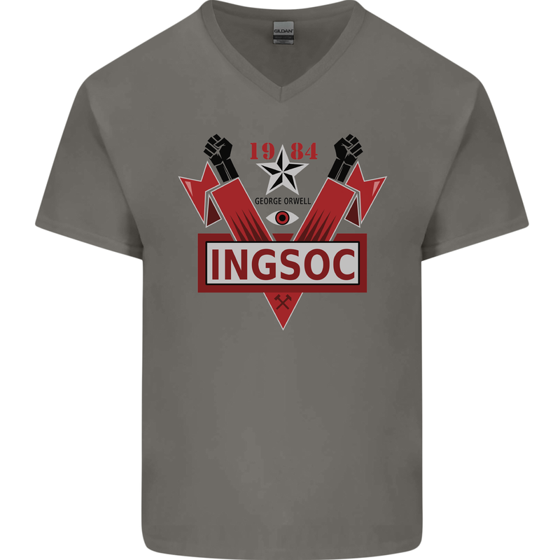 INGSOC George Orwell English Socialism 1994 Mens V-Neck Cotton T-Shirt Charcoal