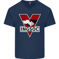 INGSOC George Orwell English Socialism 1994 Mens V-Neck Cotton T-Shirt Navy Blue