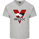 INGSOC George Orwell English Socialism 1994 Mens V-Neck Cotton T-Shirt Sports Grey
