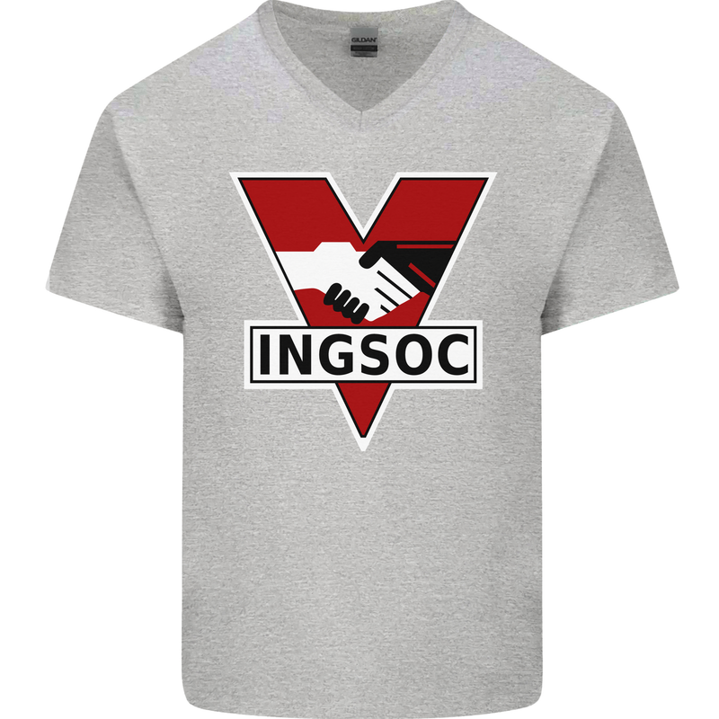 INGSOC George Orwell English Socialism 1994 Mens V-Neck Cotton T-Shirt Sports Grey