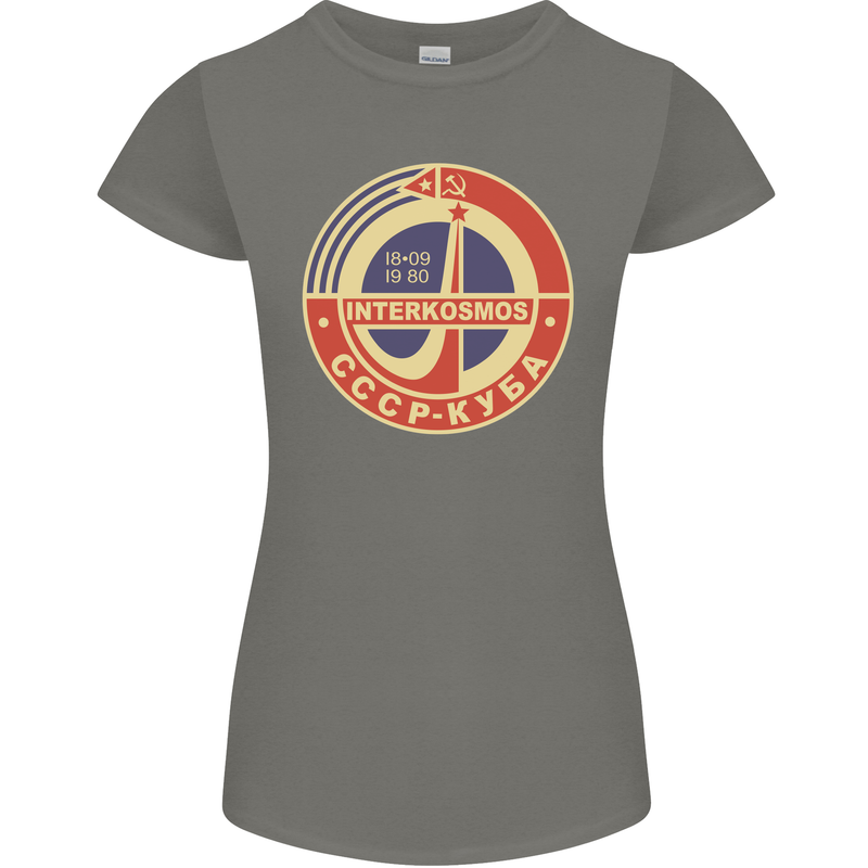 INTERKOSMOS CCCP Logo Soviet Space USSR Womens Petite Cut T-Shirt Charcoal