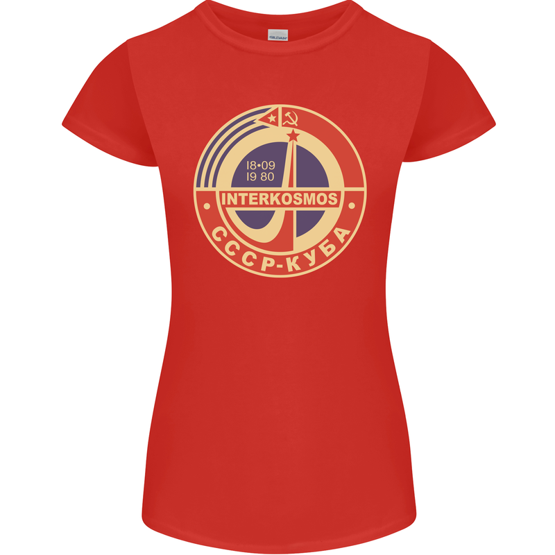 INTERKOSMOS CCCP Logo Soviet Space USSR Womens Petite Cut T-Shirt Red