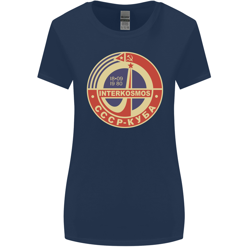 INTERKOSMOS CCCP Logo Soviet Space USSR Womens Wider Cut T-Shirt Navy Blue
