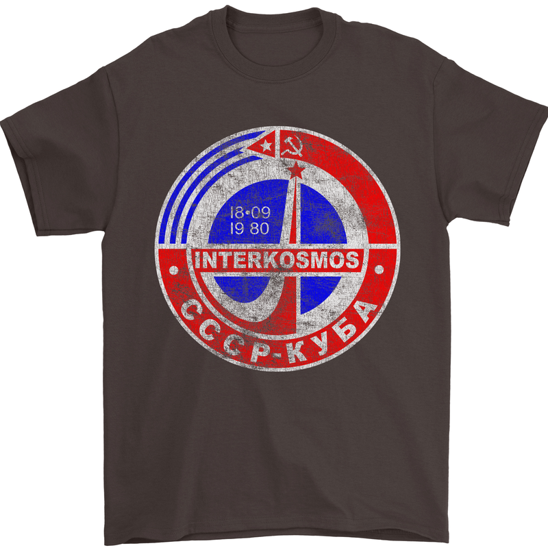 INTERKOSMOS CCCP Soviet Space USSR Logo Mens T-Shirt Cotton Gildan Dark Chocolate