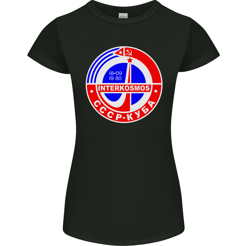 INTERKOSMOS CCCP Soviet Space USSR Logo Womens Petite Cut T-Shirt Black