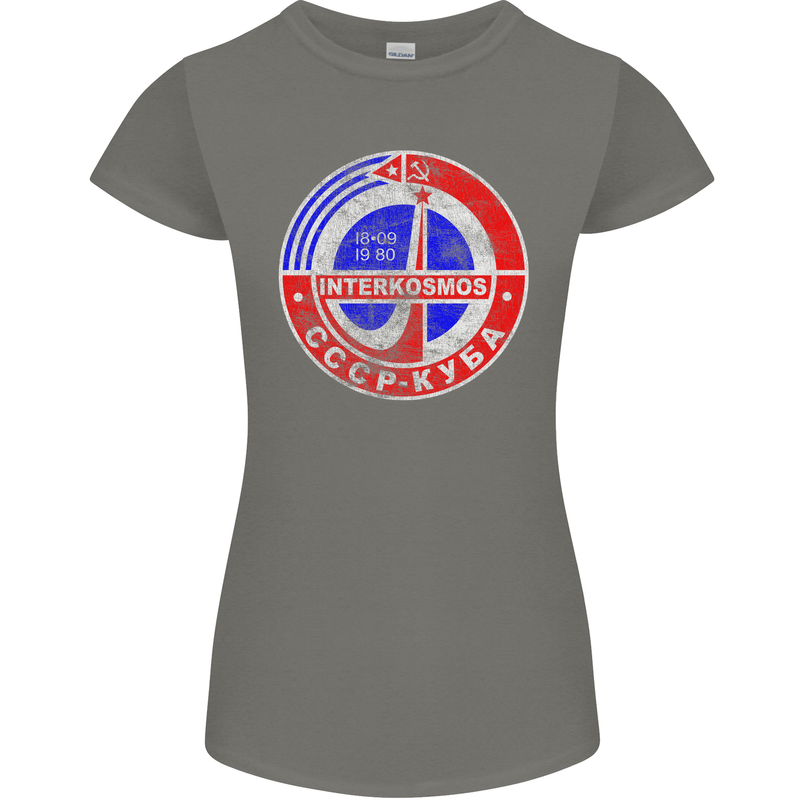 INTERKOSMOS CCCP Soviet Space USSR Logo Womens Petite Cut T-Shirt Charcoal